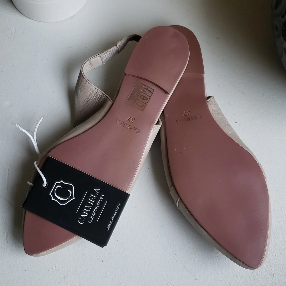 Carmela Women's Chic Beige Pointed Toe Slingback Flat Leather Loafers. NWT - Picture 6 of 14